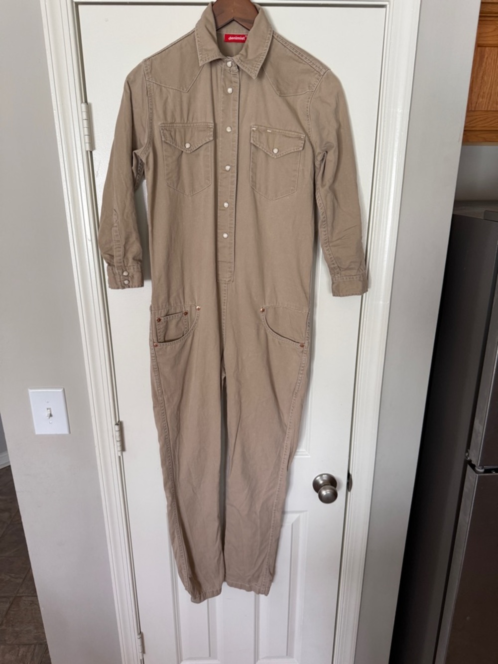 Denimst Cowboy Jumpsuit XS 100% cotton Workwear-Style Tan Utility Jumpsuit mexic - Picture 2 of 16